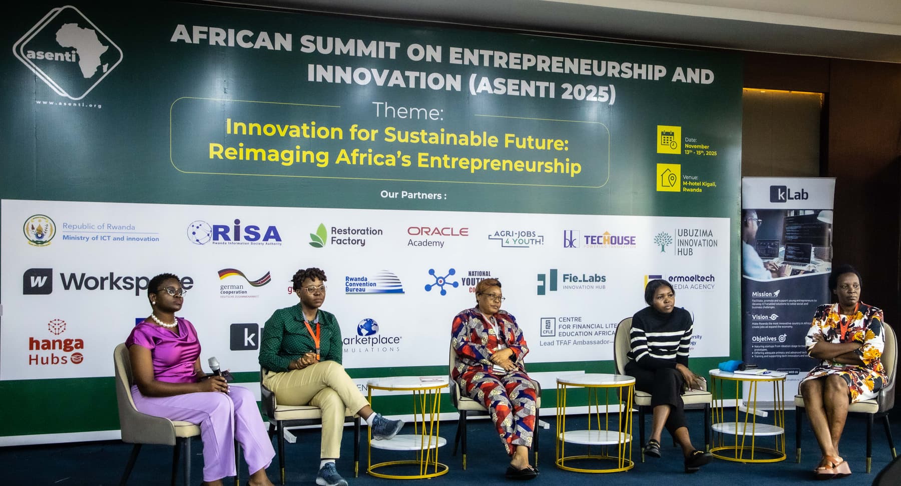 Panel on stage at ASENTI 2025 in Kigali, Rwanda